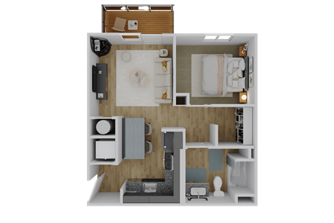 Floor plan for 1 bed, 1 bath, 626 sqft